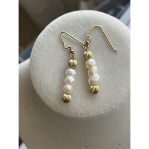 VTG 14KT GOLD FILLED DANGLE DROP FRESHWATER PEARL EARRINGS